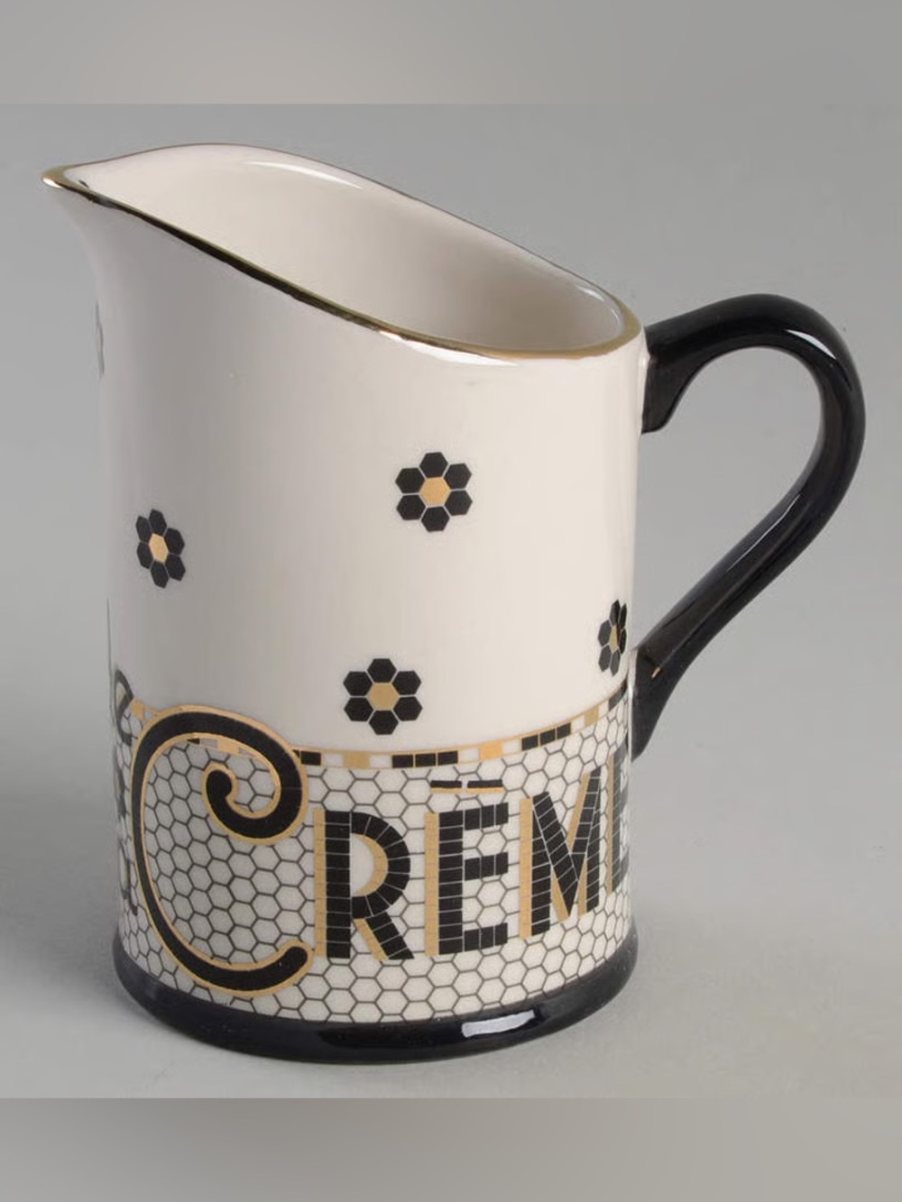 Anthropologie Bistro Simone tile de la creme creamer stonewear dish black/white